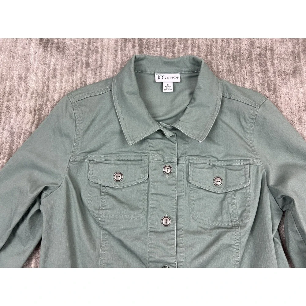 The Tog Shop Jacket Womens S Sage Green Button Front Cotton Stretch Utility Coat